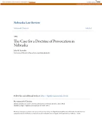 The Case for a Doctrine of Provocation in Nebraska, 61 Neb