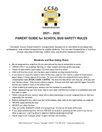 2021 – 2022 PARENT GUIDE for SCHOOL BUS SAFETY RULES