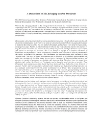 A Declaration on the Emerging Church Movement