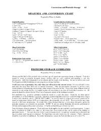Measures and Conversion Chart Pesticide Storage