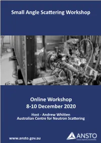 Small Angle Scattering Workshop Online Workshop 8-10 December