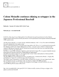 Cuban Moinello Continues Shining As Setupper in the Japanese Professional Baseball