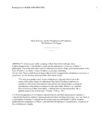 Marx, Process, and the Metaphysics of Production: the Relations of Change