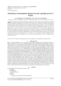 Performance and Emission Analysis of Waste Vegetable Oil on C.I. Engine