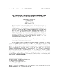 The Normalization of Surveillance and the Invisibility of Digital Citizenship: Media Debates After the Snowden Revelations