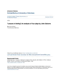 An Analysis of Four Plays by John Osborne