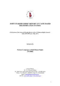Joint Stakeholders' Report on Caste Based Discrimination in India