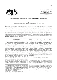 Relationship of Somatic Cell Count and Mastitis: an Overview