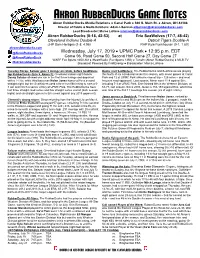 20190717 Rubberducks Game Notes