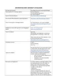 Information Sheet University of Bologna