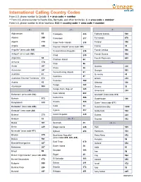International Calling Country Codes from U.S
