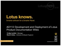 AD112 Development and Deployment of Lotus Product Documentation Wikis