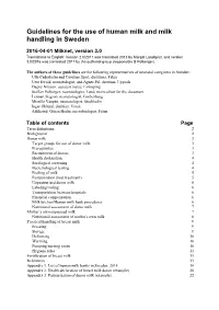 Guidelines for the Use of Human Milk and Milk Handling in Sweden