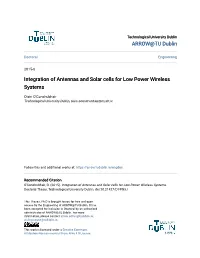 Integration of Antennas and Solar Cells for Low Power Wireless Systems
