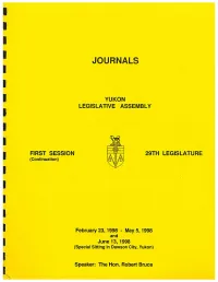 Journals of the Yukon Legislative Assembly First Session 29Th