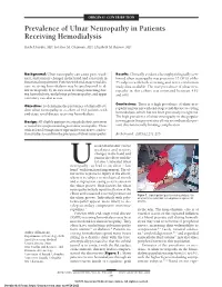 Prevalence of Ulnar Neuropathy in Patients Receiving Hemodialysis