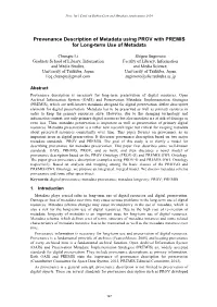 Provenance Description of Metadata Using PROV with PREMIS for Long-Term Use of Metadata