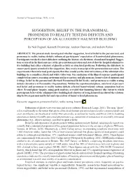 Suggestion, Belief in the Paranormal, Proneness to Reality Testing Deficits and Perception of an Allegedly Haunted Building