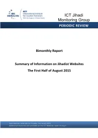 Summary of Information on Jihadist Websites the First Half of August 2015