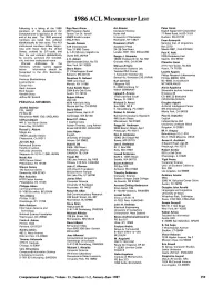 1986 ACL Membership List
