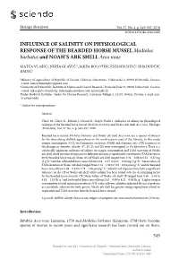 INFLUENCE of SALINITY on PHYSIOLOGICAL RESPONSE of the BEARDED HORSE MUSSEL Modiolus Barbatus and NOAH’S ARK SHELL Arca Noae