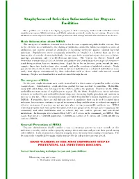 Staphylococcal Infection Information for Daycare Facilities