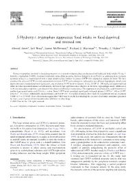 5-Hydroxy-L-Tryptophan Suppresses Food Intake in Food-Deprived and Stressed Rats