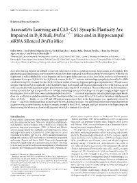 Associative Learning and CA3–CA1 Synaptic Plasticity Are Impaired In