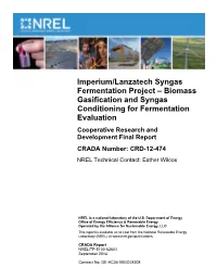 Imperium/Lanzatech Syngas Fermentation Project – Biomass