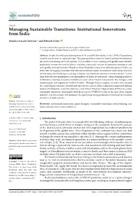 Managing Sustainable Transitions: Institutional Innovations from India