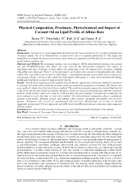 Physical Composition, Proximate, Phytochemical and Impact of Coconut Oil on Lipid Profile of Albino Rats
