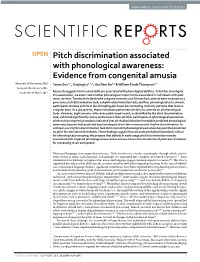 Pitch Discrimination Associated with Phonological Awareness
