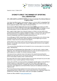 Sydney's West the Winner of Sporting Collaboration