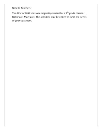 Note to Teachers: This War of 1812 Unit Was Originally Created For