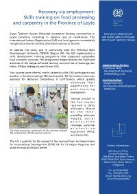 Skills Training on Food Processing and Carpentry in the Province of Leyte