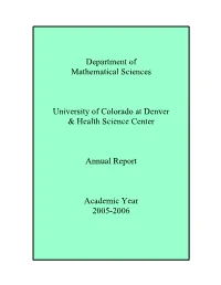Department of Mathematical Sciences University of Colorado at Denver