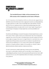 The Swedish Women's Lobby Written Statement for the 57Th Session of The