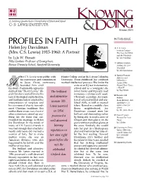 Winter 2005 PROFILES in FAITH in THIS ISSUE Helen Joy Davidman 3 C