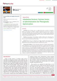 Inhalation Devices: Various Forms of Administration for Therapeutic Optimization