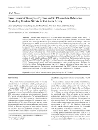 Involvement of Guanylate Cyclase and K+ Channels in Relaxation Evoked by Ferulate Nitrate in Rat Aorta Artery