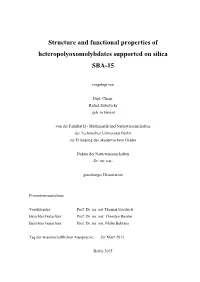 Structure and Functional Properties of Heteropolyoxomolybdates Supported on Silica SBA-15