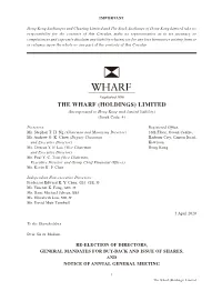 THE WHARF (HOLDINGS) LIMITED (Incorporated in Hong Kong with Limited Liability) (Stock Code: 4)