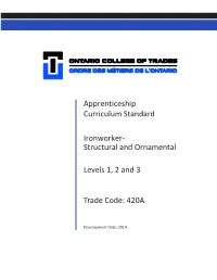 420A Levels 1, 2 and 3 Ironworker- Structural and Ornamental