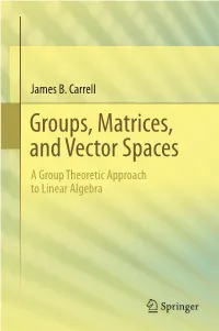 James B. Carrell Groups, Matrices, and Vector Spaces a Group Theoretic Approach to Linear Algebra Groups, Matrices, and Vector Spaces James B
