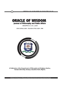 ORACLE of WISDOM Journal of Philosophy and Public Affairs OWIJOPPA Vol