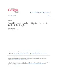 Patent Reexamination Post Litigation: It's Time to Set the Rules Straight Tremesha S