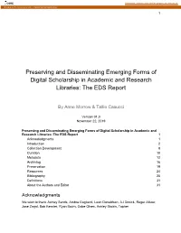 Preserving and Disseminating Emerging Forms of Digital Scholarship in Academic and Research Libraries: the EDS Report