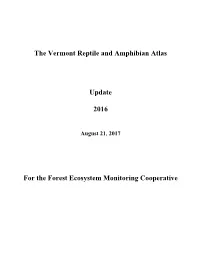 The Vermont Reptile and Amphibian Atlas Update: 2016