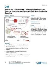 Restricted Clonality and Limited Germinal Center Reentry Characterize Memory B Cell Reactivation by Boosting