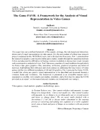 A Framework for the Analysis of Visual Representation in Video Games